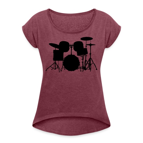 Drumset 1 Kontur schwarz - Frauen T-Shirt mit gerollten Ärmeln