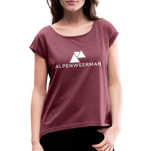 logo alpenweerman wit - Vrouwen T-shirt met opgerolde mouwen