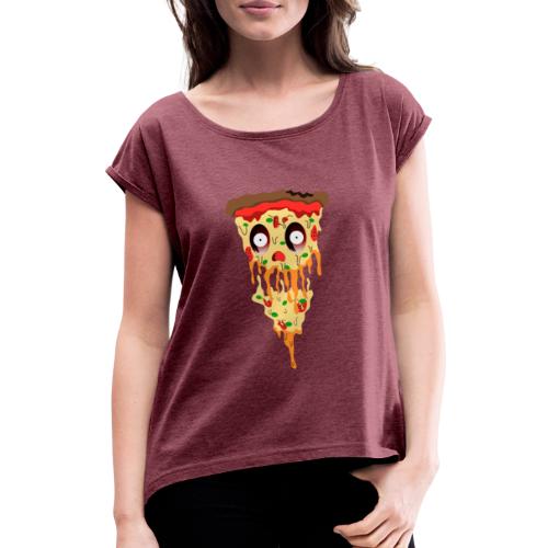 Schockierte Horror Pizza - Frauen T-Shirt mit gerollten Ärmeln