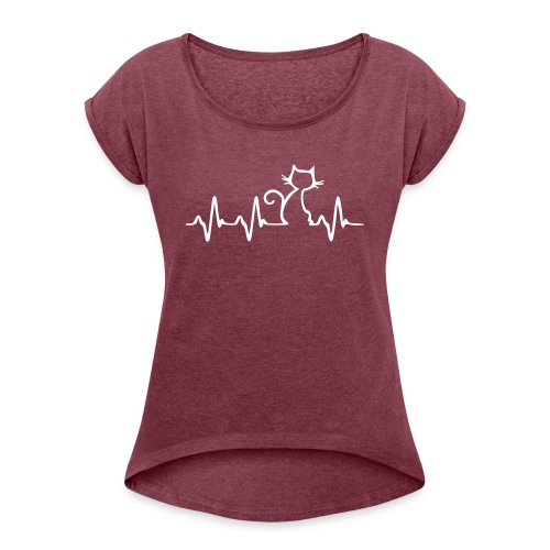 Vorschau: Cat Heartbeat - Frauen T-Shirt mit gerollten Ärmeln