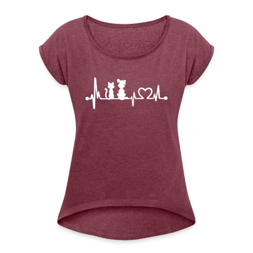 Vorschau: dog cat heartbeat - Frauen T-Shirt mit gerollten Ärmeln