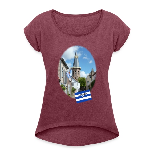 Grote Kerk in Groede - Frauen T-Shirt mit gerollten Ärmeln