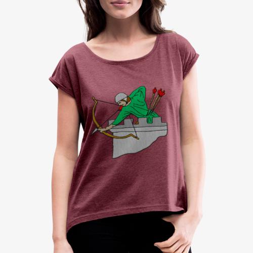 Archery Medieval Embroidered design by patjila - Women's T-Shirt with rolled up sleeves