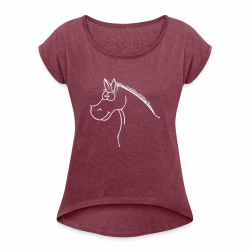 Cartoon Pferd / Pferdekopf - Frauen T-Shirt mit gerollten Ärmeln