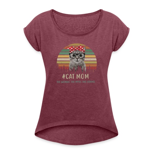 cat mom - Frauen T-Shirt mit gerollten Ärmeln