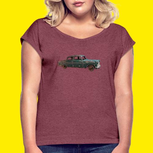 Vintage classic groene auto - Vrouwen T-shirt met opgerolde mouwen