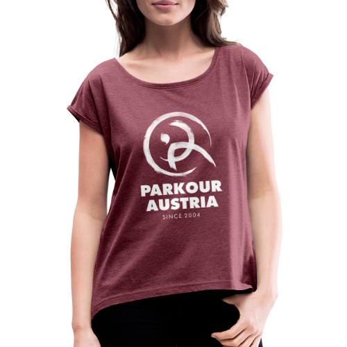 Parkour Austria (Logo & Schriftzug weiss) - Frauen T-Shirt mit gerollten Ärmeln