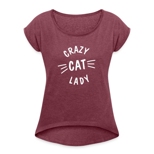 Vorschau: Crazy Cat Lady meow - Frauen T-Shirt mit gerollten Ärmeln