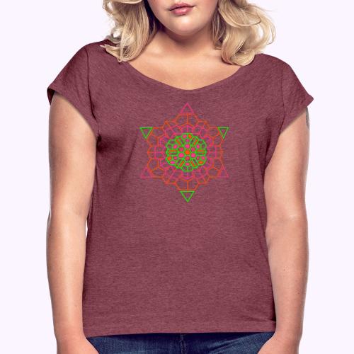 Cosmic Crystal Front - Frauen T-Shirt mit gerollten Ärmeln