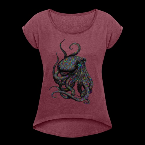 Oktopus Goa - Frauen T-Shirt mit gerollten Ärmeln