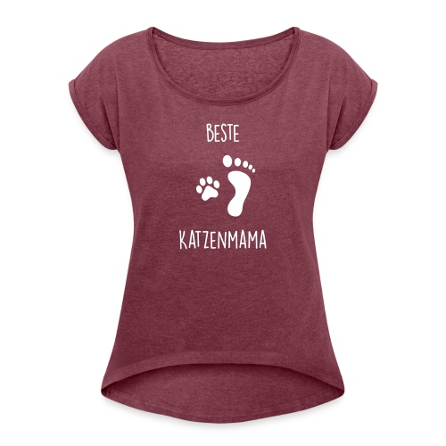 Vorschau: Beste Katzenmama - Frauen T-Shirt mit gerollten Ärmeln