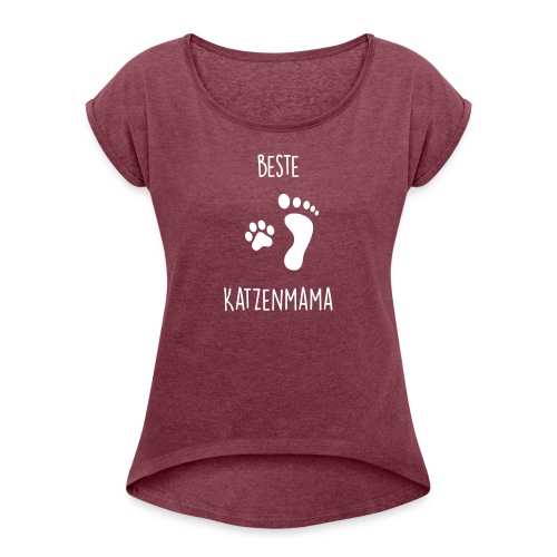 Beste Katzenmama - Frauen T-Shirt mit gerollten Ärmeln