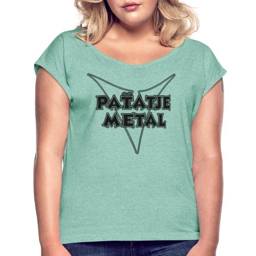 Patatje Metal dubbellijnrandlogo - Vrouwen T-shirt met opgerolde mouwen