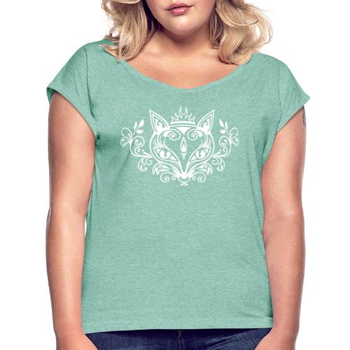 Fuchs mit Ornamenten, Wald, Frühling, Sommer - Frauen T-Shirt mit gerollten Ärmeln