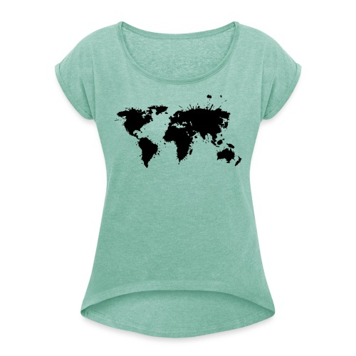 Weltkarte Splash - Frauen T-Shirt mit gerollten Ärmeln