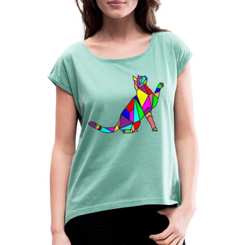 composizione di arte animale animale domestico colori gatto - Maglietta da donna con risvolti