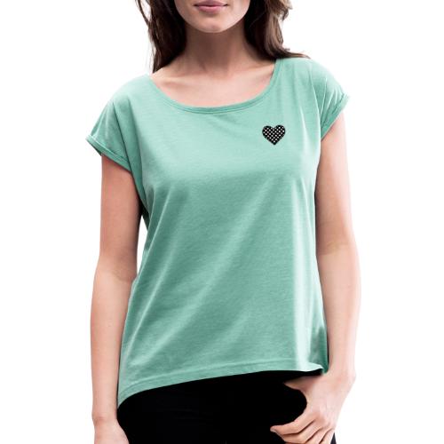 Herzilein schwarz-weiß - Frauen T-Shirt mit gerollten Ärmeln