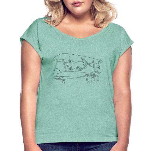 Altes Flugzeug - Frauen T-Shirt mit gerollten Ärmeln