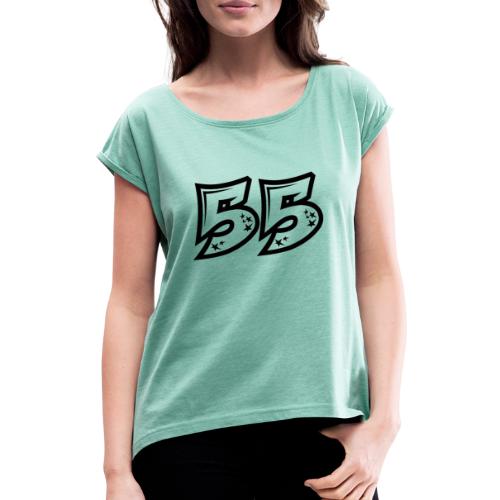 55 läpinäkyvänä - Naisten T-paita, jossa rullatut hihat