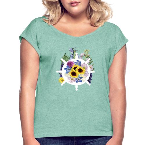 Blumen Steuerrad_ - Frauen T-Shirt mit gerollten Ärmeln
