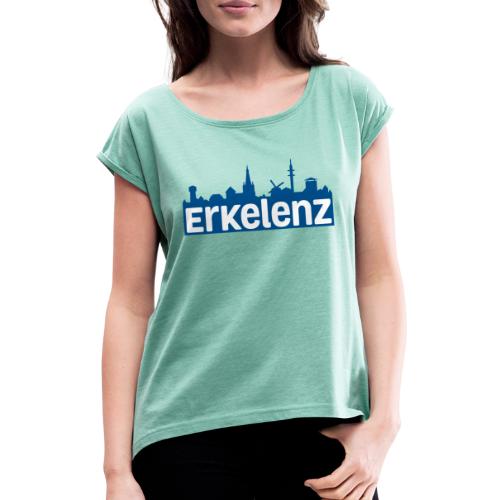 Skyline Erkelenz Blau - Frauen T-Shirt mit gerollten Ärmeln