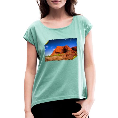 Australien: Roter Felsen auf Schatzkarte - Frauen T-Shirt mit gerollten Ärmeln