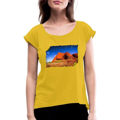 Australien: Roter Felsen auf Schatzkarte - Frauen T-Shirt mit gerollten Ärmeln