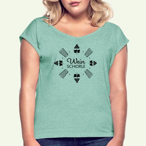 Weinschorle - Trauben - Dubbegläser - Rebenblätter - Frauen T-Shirt mit gerollten Ärmeln