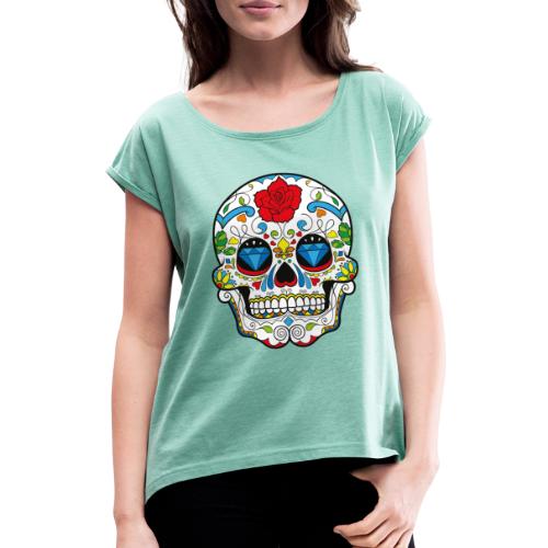 Totenkopf Abstrakt - Frauen T-Shirt mit gerollten Ärmeln