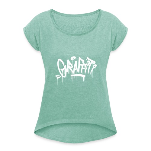 graffiti drips shirt weiss - Frauen T-Shirt mit gerollten Ärmeln