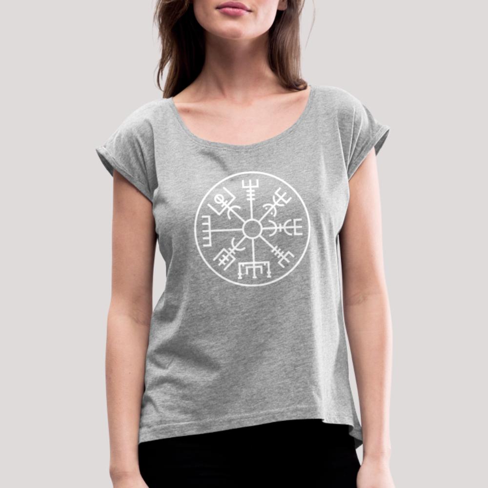 Vegvisir Kreis - Frauen T-Shirt mit gerollten Ärmeln Grau meliert