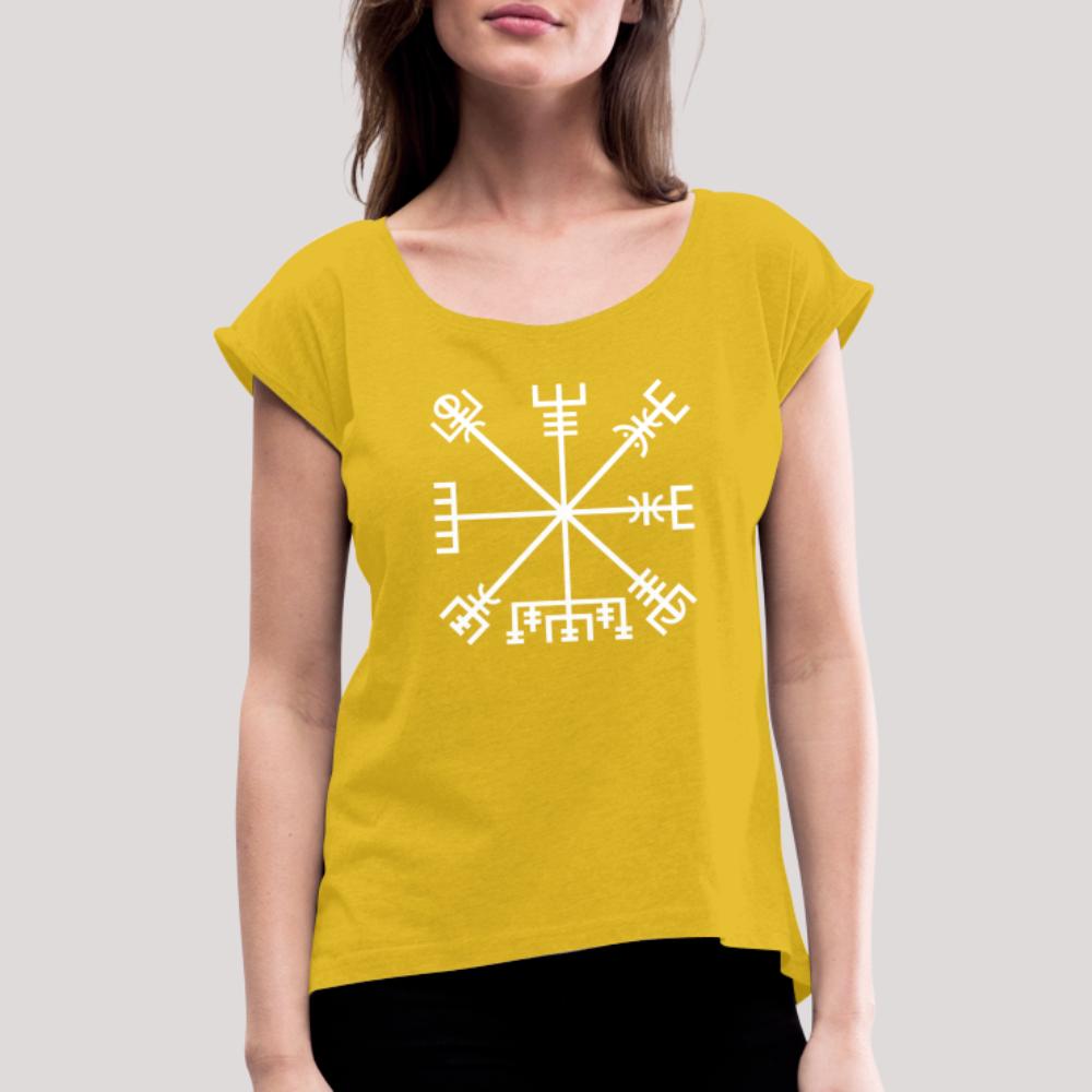 Vegvisir - Frauen T-Shirt mit gerollten Ärmeln Senfgelb