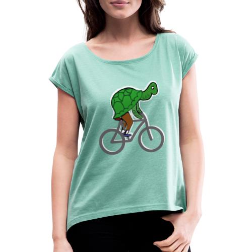 Schildkröte fährt Rad - Frauen T-Shirt mit gerollten Ärmeln