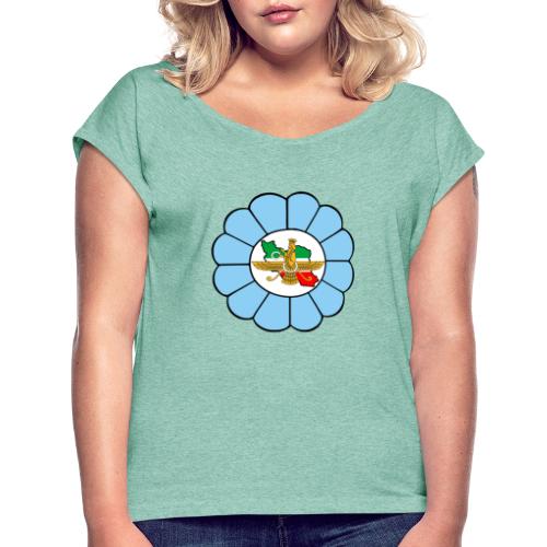 Faravahar Iran Lotus Colorful - Naisten T-paita, jossa rullatut hihat