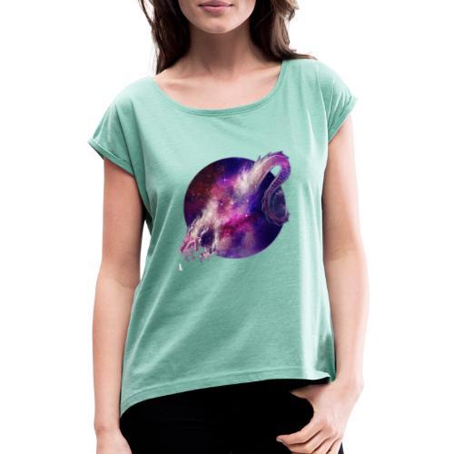Galaxy Dragon - T-skjorte med rulleermer for kvinner