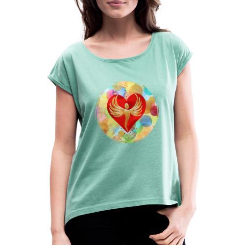 EngelHerz der Regenbogen Dimension - Sonja Ariel - Frauen T-Shirt mit gerollten Ärmeln