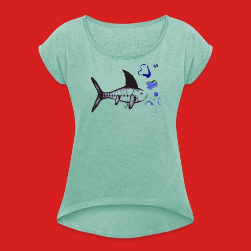 Hai-Fisch - Frauen T-Shirt mit gerollten Ärmeln