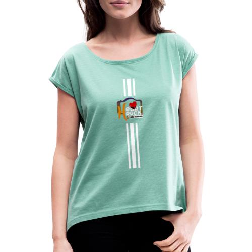 stripes02blue - Frauen T-Shirt mit gerollten Ärmeln