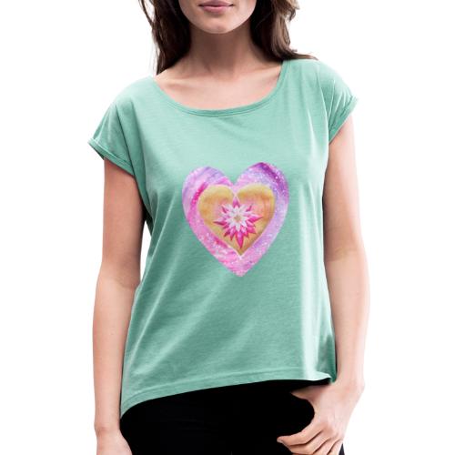 Kleines LotusHerz - Sonja Ariel von Staden - Frauen T-Shirt mit gerollten Ärmeln