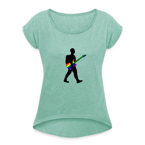 Soldier with a pride guitar - Women's T-Shirt with rolled up sleeves