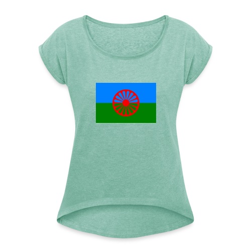 Roma Nation Flagge -Groß - Frauen T-Shirt mit gerollten Ärmeln