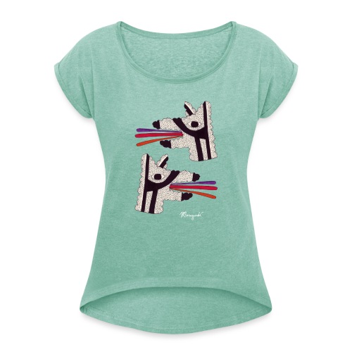 Three-Tongued Dogs - Women's T-Shirt with rolled up sleeves