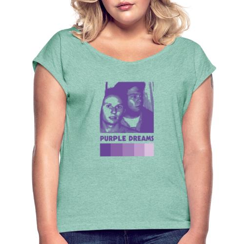Purple Dreams Retro 90s Purple Print Design - Women's T-Shirt with rolled up sleeves