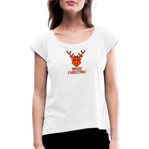 Rudolph weiblich - Frauen T-Shirt mit gerollten Ärmeln