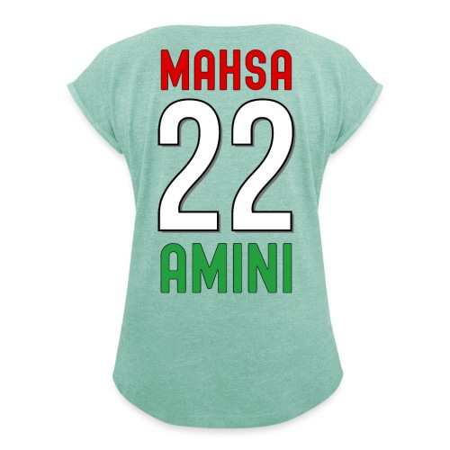 Justice for Mahsa Amini - Naisten T-paita, jossa rullatut hihat