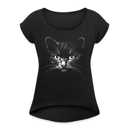 Vorschau: black cat - Frauen T-Shirt mit gerollten Ärmeln