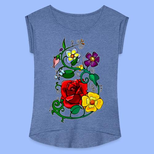 Flowers - T-shirt à manches retroussées Femme
