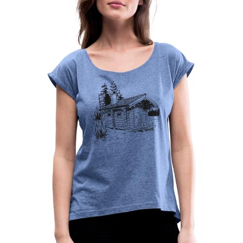 The sauna is my happy place - Women's T-Shirt with rolled up sleeves