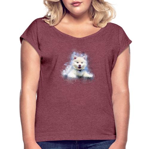 Husky sibérien Blanc chiot mignon -by- Wyll-Fryd - T-shirt à manches retroussées Femme