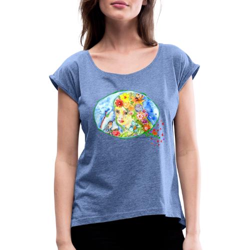 BlumenMädchen - Frauen T-Shirt mit gerollten Ärmeln